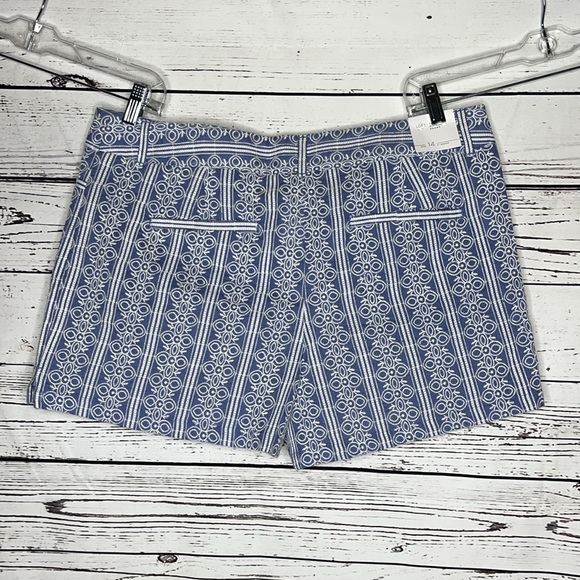 LOFT Ann Taylor NWT Size 14 Blue Chambray - White Embroidered Riviera Shorts - Picture 2 of 4